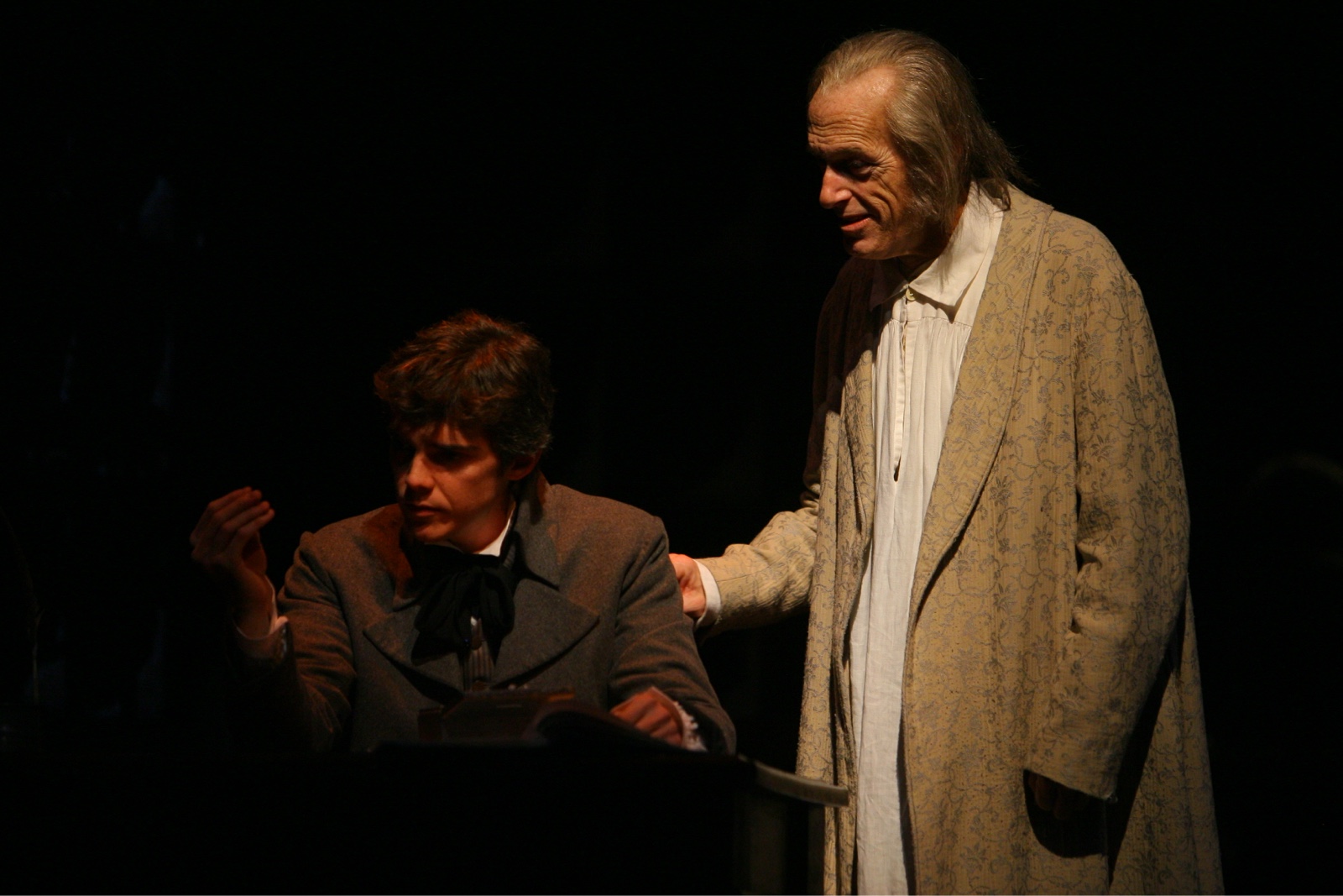 Jarrod Zimmerman (Young Scrooge) with Larry Yando (Ebenezer Scrooge) in A Christmas Carol